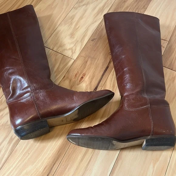 Vintage Nine West Q-Louisa 2 Brown Leather Flat Riding Boots Women’s Size 7.5 - Picture 12 of 14
